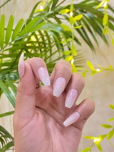 Image of 24 Pcs Reusable Artificial Nails Fake Nails with Glue and Kit|Milky Dream High Shine Press On Nails | ABS Material UV Protected Long Lasting Finish | Reusable Customizable Nail Kit |Long Coffin Nails