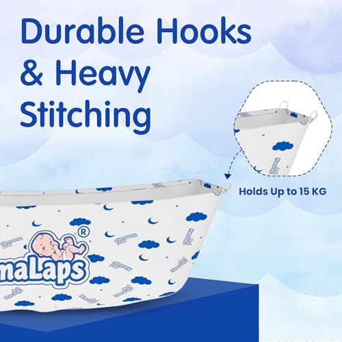 Image of MamaLaps Cotton Swing for Baby with Mosquito Net | Foldable Khoyu Zoli Jhula | Soft Breathable Cloth for Newborns | Compact Travel-Friendly Baby Jholi with Safety Hooks
