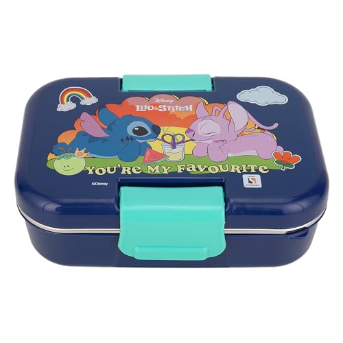 Image of Lilo and Stitch Double Compartment with cutlerys Multicolor 460Ml Lunch BoxLeak-Resistant Food Storage Container | BPA-Free Plastic Tiffin Box | Microwave Safe Lunch Box