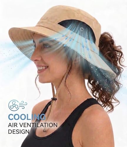 Sombrero de pescador Khaki para mujer con protección solar miniatura 5