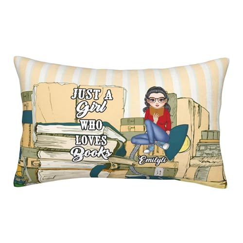 Hvnywmmg Personalized Just A Girl Who Loves Books Pillow Covers,Custom Name Cushion Cover Book Lovers Gifts Pillowcase Decorative Pillows for Couch Readers Bookworms Librarians Gift