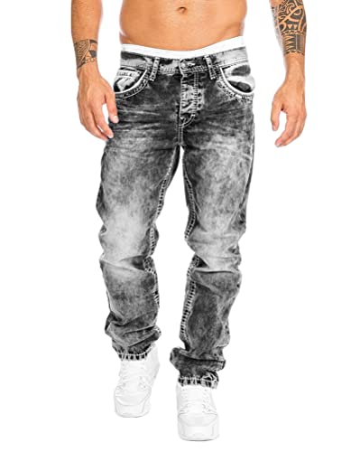 ORANDESIGNE Jeans Coupe Droite pour Hommes Jeans Stretch Coupe Slim Pantalon de Travail Couleur Pure Basique Décontracté Pantalons en Denim B Gris L
