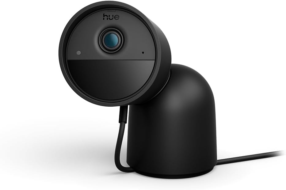 Philips Hue Cámara de Escritorio Secure, resolución de vÃdeo 2K, activación de notificaciones, Audio bidireccional, integración con Luces Hue, diseño Compacto, Soporte de Escritorio Elegante, Negra​