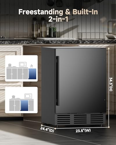 24 Inch Beverage Refrigerator, 180 Can Under Counter Fridge, Stainless Steel Beer Fridge for Built-in & Freestanding, Outdoor Refrigerator for Soda, Beer, Wine (Black) on Fridge.com