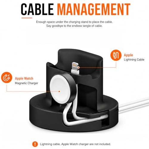 Image of Mizi 3in1 Charging Stand for Apple Watch Charger & AirPods Holder Dock, Silicone Desk Organizer for Apple Watch S 11 /10 /9 /8 /Ultra /SE and AirPods 4 /3 /2 /1 Pro, Phone Stand & Cable Management - Black