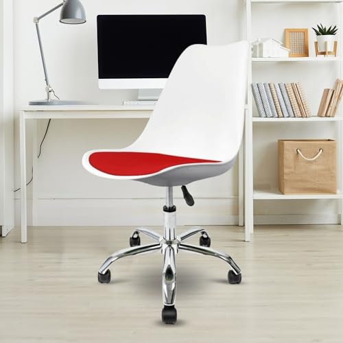 Image of Amazon Brand - Umi Height-Adjustable Modern Revolving Rotary Arm Office Study Desk Chair - Ideal for Spa, Bar, Home - White & Red Color