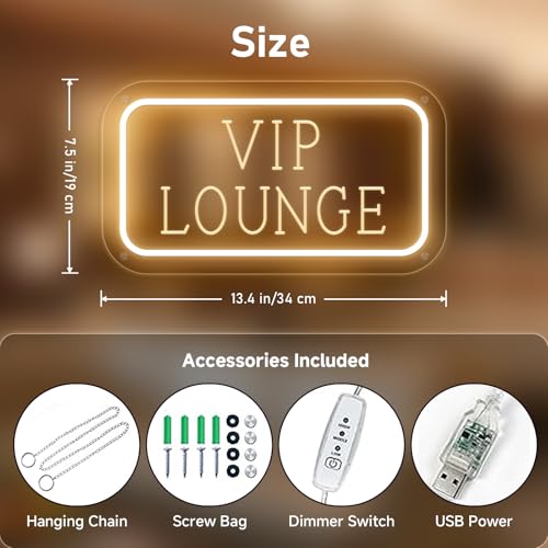Image of Vip Lounge Neon Sign Dimmable LED Neon Sign Light Up Sign Wall Decor for Airport Hotel Bar Club High-speed Rail Station Lounge Light For Business Store VIP Area 40cm*20cm Warm White