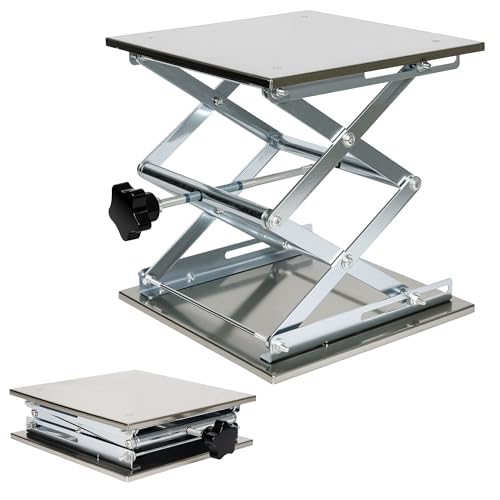 aleawol ラボジャッキ 昇降台 実験用 300x300x460mm ステンレス鋼 作業台 耐荷重25kg 高さ調節可能 滑り止め付き 小型 昇降機 実験台 実験器具スタンド 科学工作 教育 実験室用