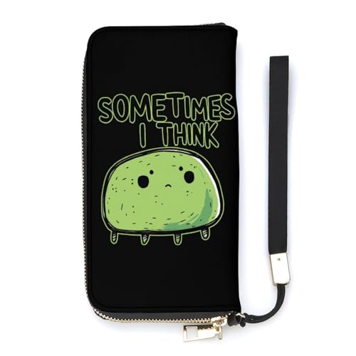 Fern Sometimes I Think Women's Leather Clutch Wallet with Zip Card Holder Hand Strap Large Capacity