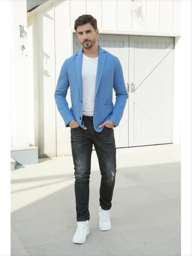 Cromoncent Men's Denim Sport Coat Lightweight Casual 2 Button Blazer Jacket2