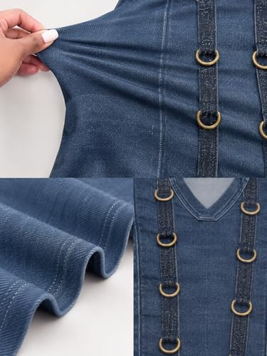 Image of SUZONANA Plus Size Denim Print Maxi Dresses for Women Casual V Neck Short Sleeve with Pockets Soft Jean Look Dress XL-6XL