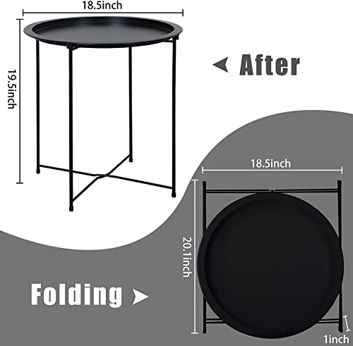Garden 4 you End Table 2 PCS Metal Side Table Black Round Folding Tray Cyan Sofa Small Accent Fold-able Table, Round End Table Tray, Next to Sofa Table, Snack Table for Living Room and Bed Room by Garden 4 you - Used condition - Image 3