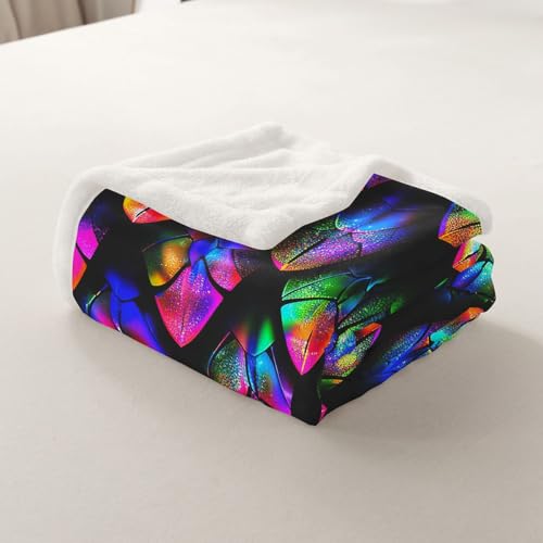Feelyou HML4504MTWT KING Dragon Scales Fleece Throw Blanket Fish Scales Plush Blanket For Sofa Couch Bed 3D Reptile Skin Sherpa Blanket Colorful Scales Breathable Fuzzy Blanket Room Decor King 87X95 Inch thumb #4