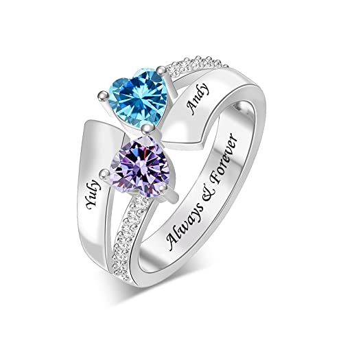 Bauma Auto Personalized Birthstone Ring For Mother Custom Family Ring Engraved Birthstone Grandma Ring Jewelry Gift For Mothers Day Christmas Thanksgiving Anniversary (2 Stones) #TOP16