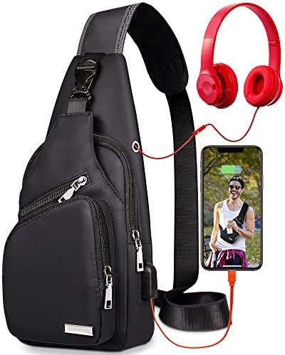 Codoule Waterproof Sling Shoulder Bag Crossbody Backpack for Men Women Hiking Daypack Multipurpose Cross Body Chest Bag with USB Charger Port & Headphone Hole for Outdoor Walking Travel