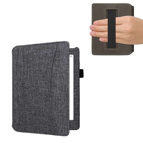 kwmobile Funda Compatible con Kobo Aura H2O Edition 2 - Carcasa de Tela con Tapa y Bolsillo Delantero Azul Oscuro