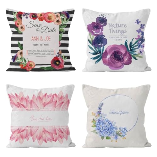 Taie d'oreiller satin fleur et housse de coussin long lin 50x50cm CEVAN 4pcs