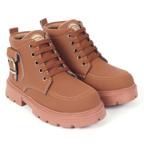 Image of Freeplay Kids Boys Lace-Up Ankle Boots with Buckle Strap | Stylish Casual Outdoor Boots | Anti-Slip Durable Sole | Comfortable Fit | Black, Blue, Green, Tan