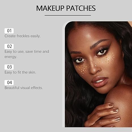 12PCS Gold Face Makeup Patches, Glitter Freckles Face Tattoo, Glitter Freckles, Sparkle Makeup Patches, Waterproof Face Glitter Speckles Patches for Women (Gold)