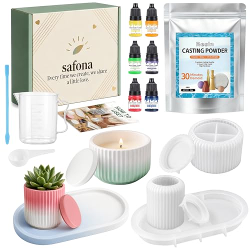 safona Gießpulver-Starter-Set Enthält Gips Zum Gießen 1000g weiß 6 Farbpigmente 3 Silikonformen Entformungszeit 30 Minuten Gips-Set für DIY-Gießpulver-Bastelprojekte für DIY Geschenkidee