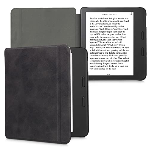 kwmobile Klapphülle kompatibel mit Tolino Vision 6 Hülle - eReader Case aus Kunstleder - Cover - Anthrazit