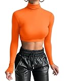 GEMBERA Women's Long Sleeve Turtleneck Crop Tops Fitted Basic T Shirt Top(3880,Orange-M)
