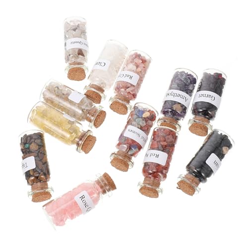 RORPOIR 12pcs Natural Gem Gravel Bottle Wishing Bottle for Home Decorations Chic Crystal Stones for Table Decor Assorted Gemstone