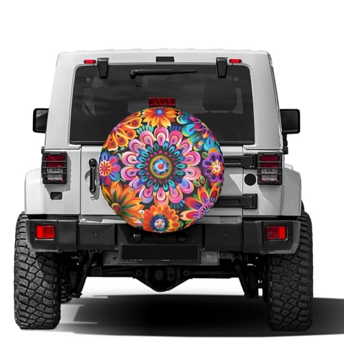Image of Delerain Spare Tire Cover Mandala Boho Turquoise Wheel Covers Sun Protection Waterproof for Truck RV Trailer SUV and Many Vehicle (14 Inch for Diameter 23 inch-27 inch)