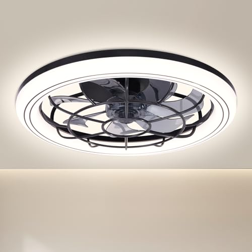 Ventilador de Techo con luz，Motor DC 20W, 3000K-4500K-6500K ，Velocidad del Viento ajustable con Control Remoto, Adecuado Para 10㎡-20㎡ Cocina, Sala de estar, Dormitorio，Ø49CM