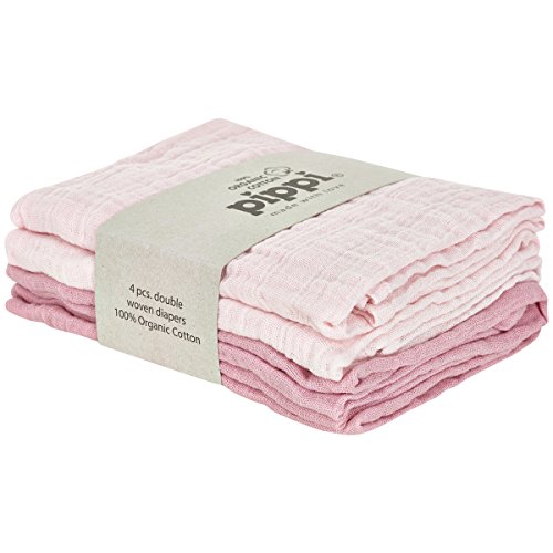 Pippi Unisex Baby 4er Pack Stoffwindeln, Spucktücher, Kuscheltücher oder Windeltücher, Geeignet Badebekleidungsset