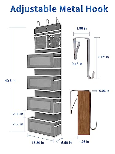 Jarlink 2 Pack 5-Shelf Over Door Hanging Organizer, Foldable Wall Mount 4 Big Pocket Storage With Pvc Clear Window, Large Capacity Storage For Bedroom, Kitchen, Cosmetics, Toys, Sundries, Etc (Grey) #TOP14