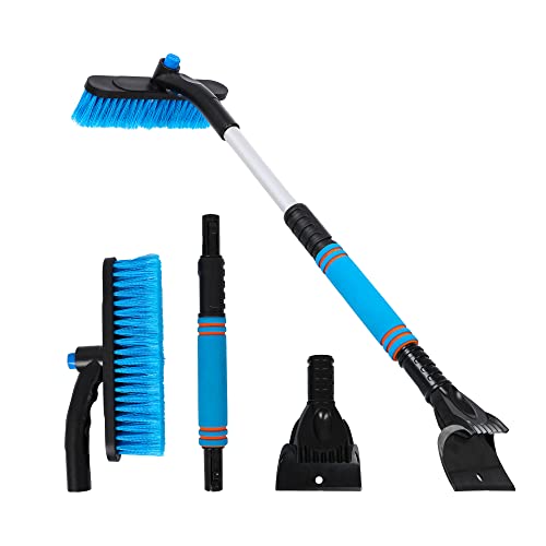 Image of EcoNour 27 inch Extendable Snow Brush and Ice Scraper for Car Windshield | 2-in-1 Telescoping 360 Snow Brush with Pivoting Head | Window Ice Scraper for Snow Removal | Winter Car Accessories