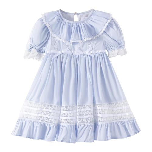 Image of Girls Dress, Vintage Bluebell Heirloom Dress, White Lace, Puff Sleeve, Long Style for Spring and Autumn