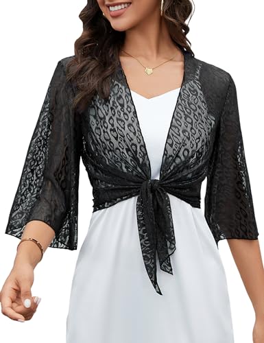 Image of Totatuit Women's Short Cardigan Bolero Sheer Shrug Tie Open Front Bell Sleeve Summer Cropped Bolero Cardigan
