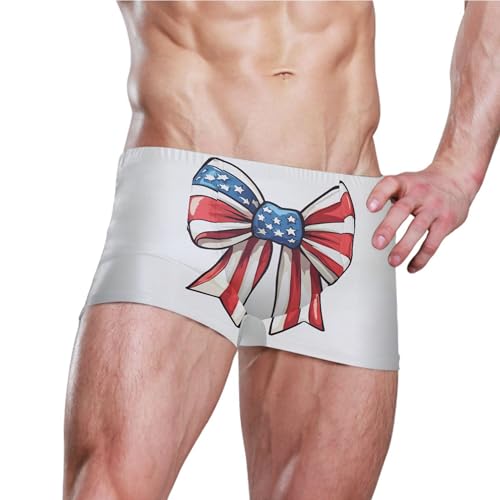 American Flag July 4th Bow-Knot Mens Swim Trunk Swimwear Swim Brief Square Leg Board Short S S04068743