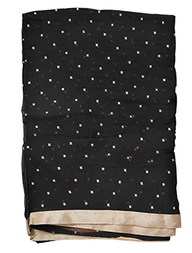 Image of YOUTHQUAKE Women's Golden Printed Chiffon Dupatta With Four Side Golden Lace