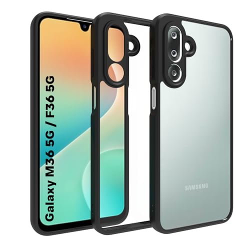Image of RIGGEAR Shockproof Sleek Hybrid Armor Back Cover Case for Samsung Galaxy M36 5G / F36 5G (Clear PC + Black TPU Bumper)