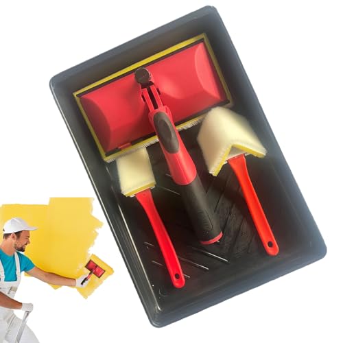 Paint Trimmer Edger Tool - Paint Pad Applicator - with Edge Brush, Triangle Brush, Tray Paint Trimming Tool Comfortable Grip for Wall Bathroom