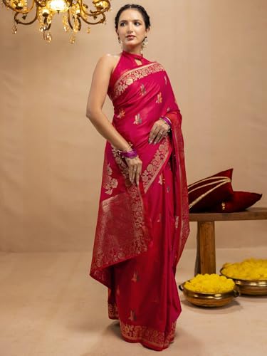 Image of SIRIL Women's Silk Dual Tone Jacquard Banarasi Saree with Unstitched Blouse Piece