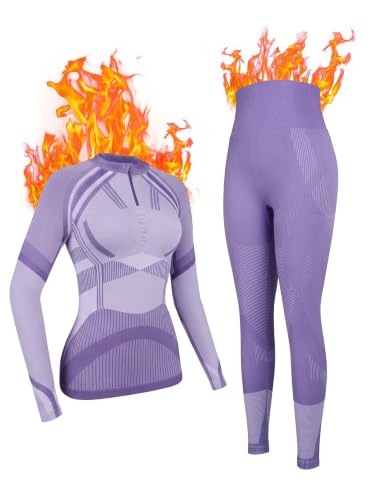 ATTRACO Base Layer Women Cold Weather Thermal Clothes for Women Purple S