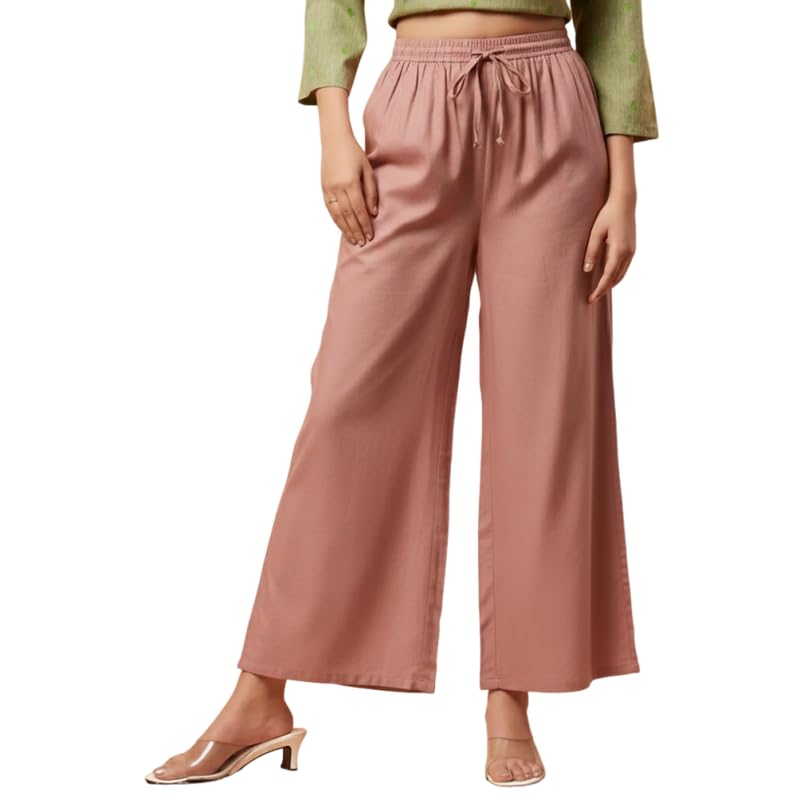 Women Soft Viscose Rayon Palazzo Pants Straight Wide Leg Relaxed Fit with Drawstring Flared Lounge Palazzo Pant-image-49