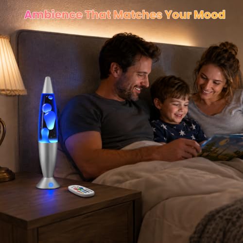 Image of 13.5 Inch Small LED Liquid Motion Lamps 17 Colors Color Changing Table Lamp for Kids Adults Bedroom Decor, Silver Blue Green Pink Relax Night Light Sensory Mood Nightlight with 8H Timing