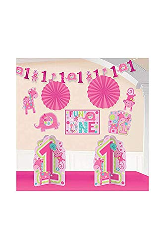 Amscan One Wild Girl 1st Birthday Room Decorating Kit, Large, Pink