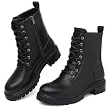 Bravover Bottines Femme Bottes À Lacets Avec Fermeture Éclair Latérale Rangers Femme Boots...