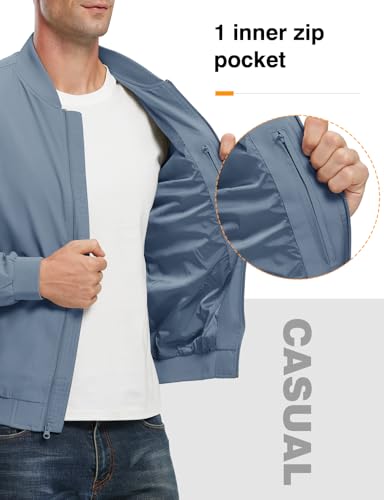 Image of TBMPOY Men's Lightweight Bomber Jackets Light Windbreaker Casual Stylish Fall Golf Zip Up Fashion Dress Business Varsity Sky Blue S