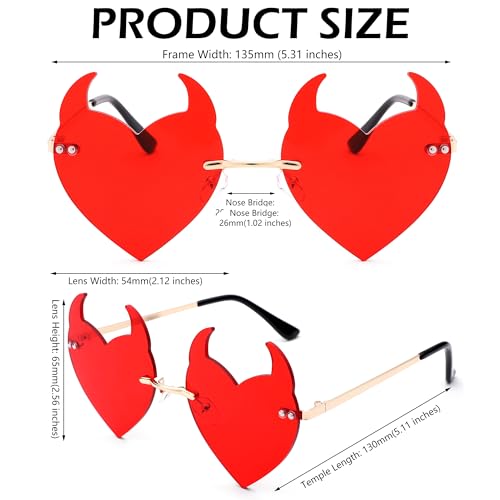 LIU·WEN Rimless Devil Horns Sunglasses For Women Novelty Funny Halloween Party Demon Ear Heart Shaped Eyewear3