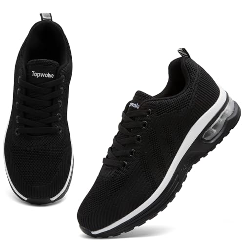 Topwolve Zapatillas para Correr Mujer Calzados Deportivo Zapatos de Running Exteriores Zapatillas de Caminar Transpirable Ligero,Negro Blanco,39 EU