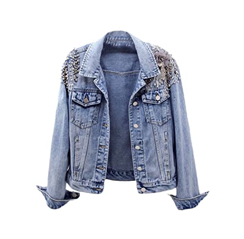 Veste en denim perlé ajustée et confortable pour le printemps et l'automne