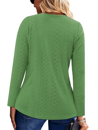 KISSMODA Long Sleeve Fall Shirts For Women V Neck Tunic Tops Embroidered Button Down Knitted Blouses 2025