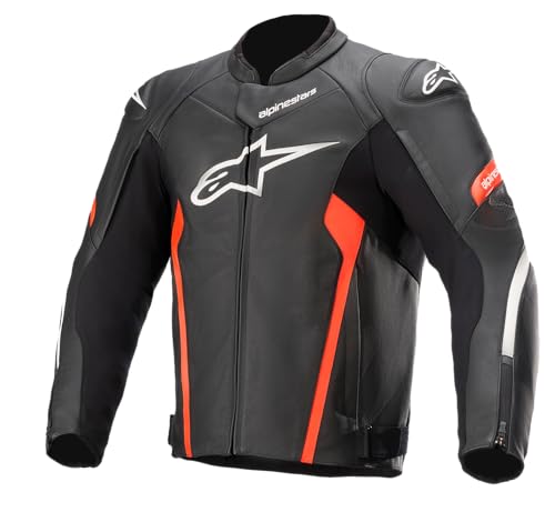 Alpinestars Men's Faster V2 Leather Jacket Fluorescent, Black/Fluo Red, 54 (EU)